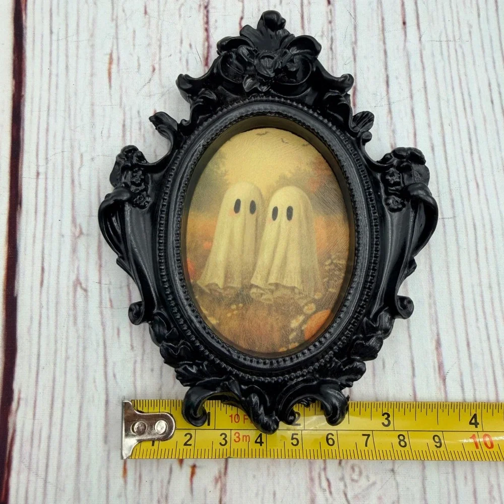 Handmade Ghost Art Print Ornate Black Resin Frame Halloween Decoupage Decor